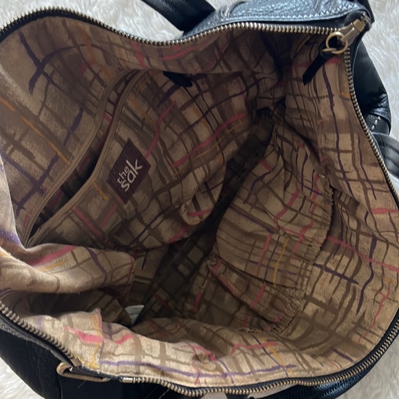 The Sak Leather Tote Satchel Bag 18” Large Brown Pebbled Cow Hide Gold Hardware - Picture 9 of 14